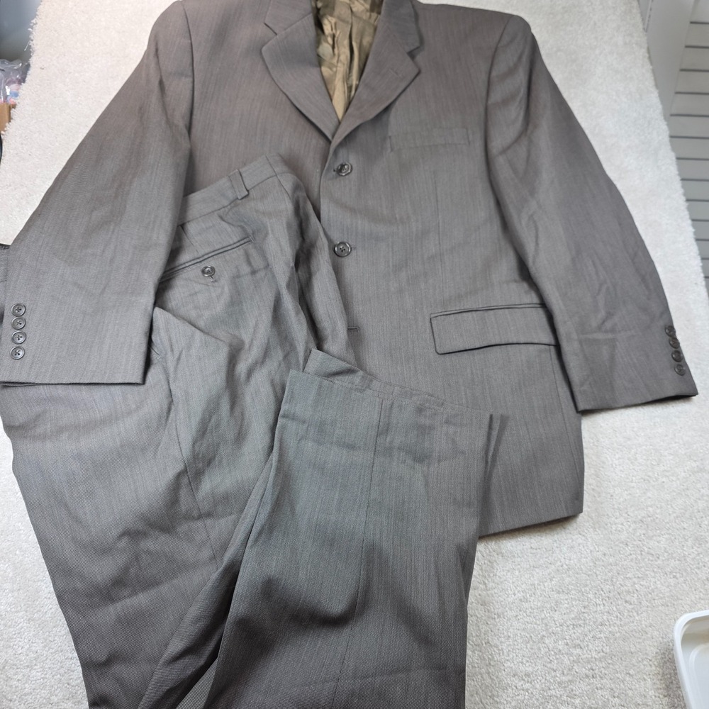 Calvin Klein Mens 44L Gray Wool Suit 2 Piece Single Breasted Made In Canada